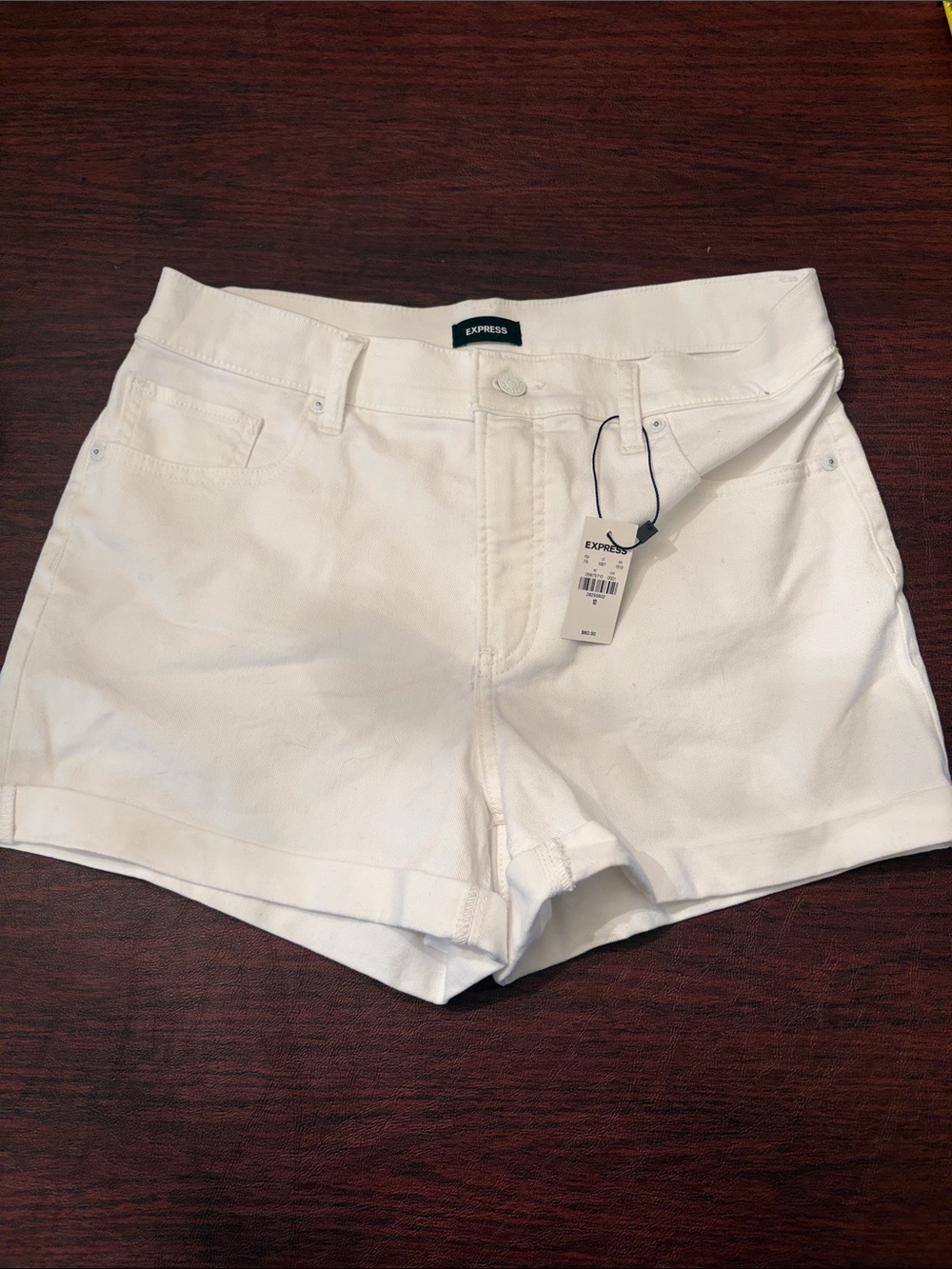 Express White Denim High-Rise shortie mid rise Shorts